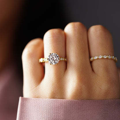 Round Cut Vintage Pave Lab-Grown Diamond Engagement Ring