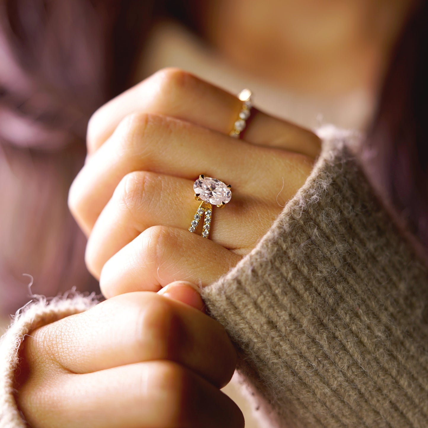Oval Cut Hidden Halo & Criss Cross Pave Lab-Grown Diamond Engagement Ring