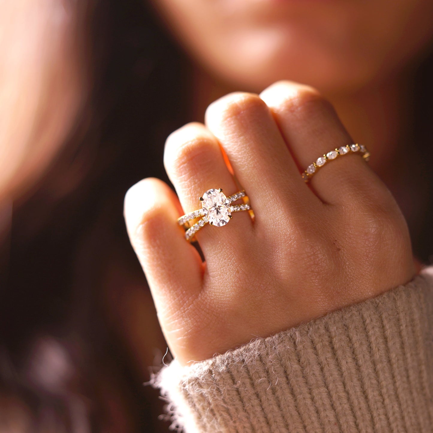 Oval Cut Hidden Halo & Criss Cross Pave Lab-Grown Diamond Engagement Ring