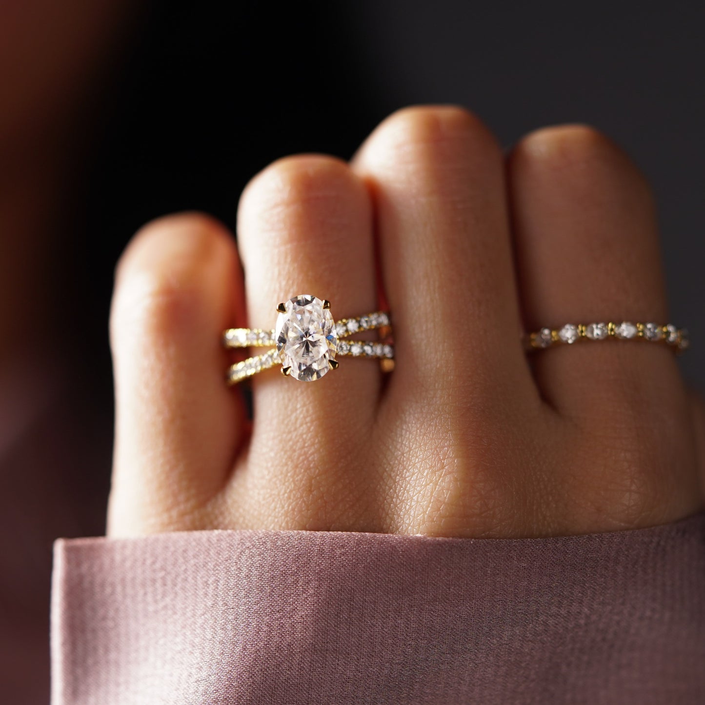 Oval Cut Hidden Halo & Criss Cross Pave Lab-Grown Diamond Engagement Ring