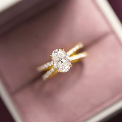 Oval Cut Hidden Halo & Criss Cross Pave Lab-Grown Diamond Engagement Ring