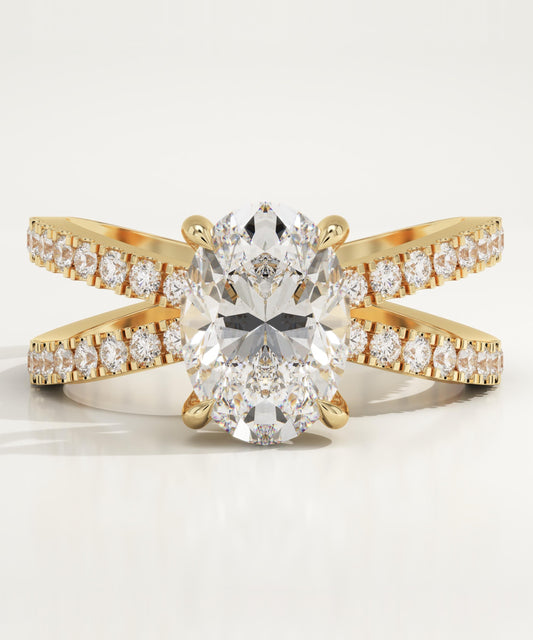 Oval Cut Hidden Halo & Criss Cross Pave Lab-Grown Diamond Engagement Ring
