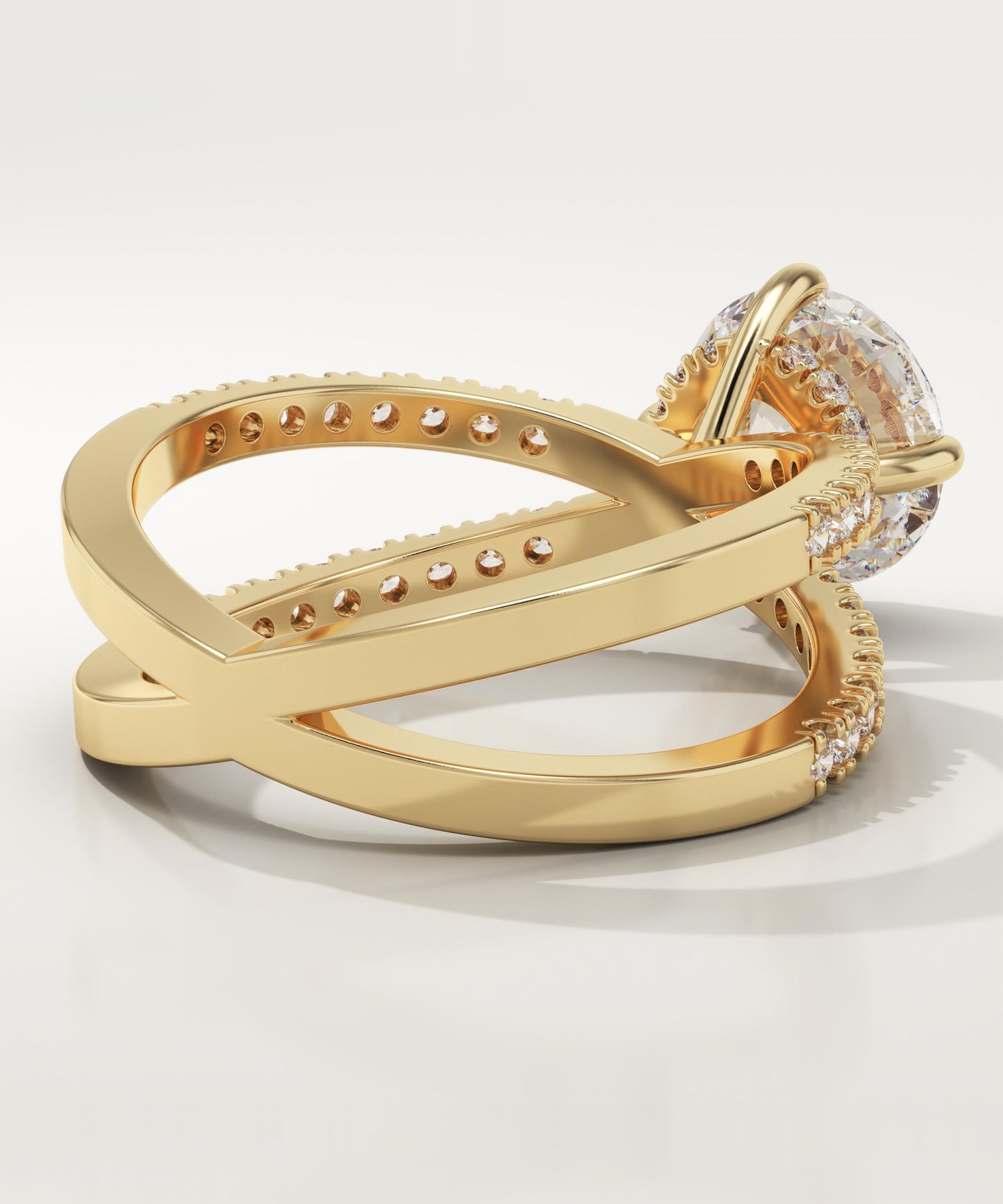 Round Cut Hidden Halo & Criss Cross Pave Lab-Grown Diamond Engagement Ring