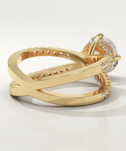 Round Cut Hidden Halo & Criss Cross Pave Lab-Grown Diamond Engagement Ring