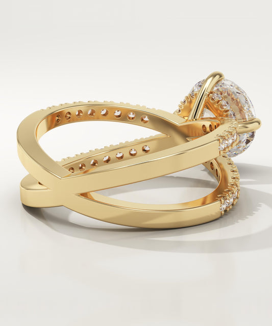 Round Cut Hidden Halo & Criss Cross Pave Lab-Grown Diamond Engagement Ring