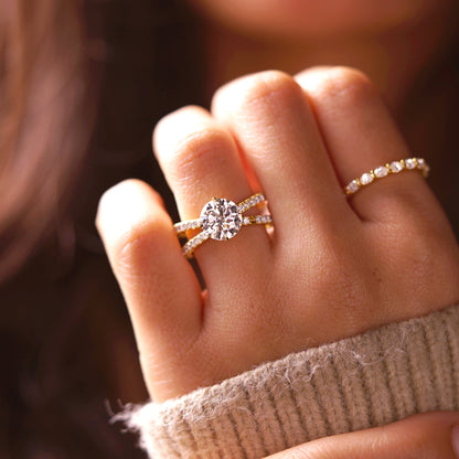 Round Cut Hidden Halo & Criss Cross Pave Lab-Grown Diamond Engagement Ring