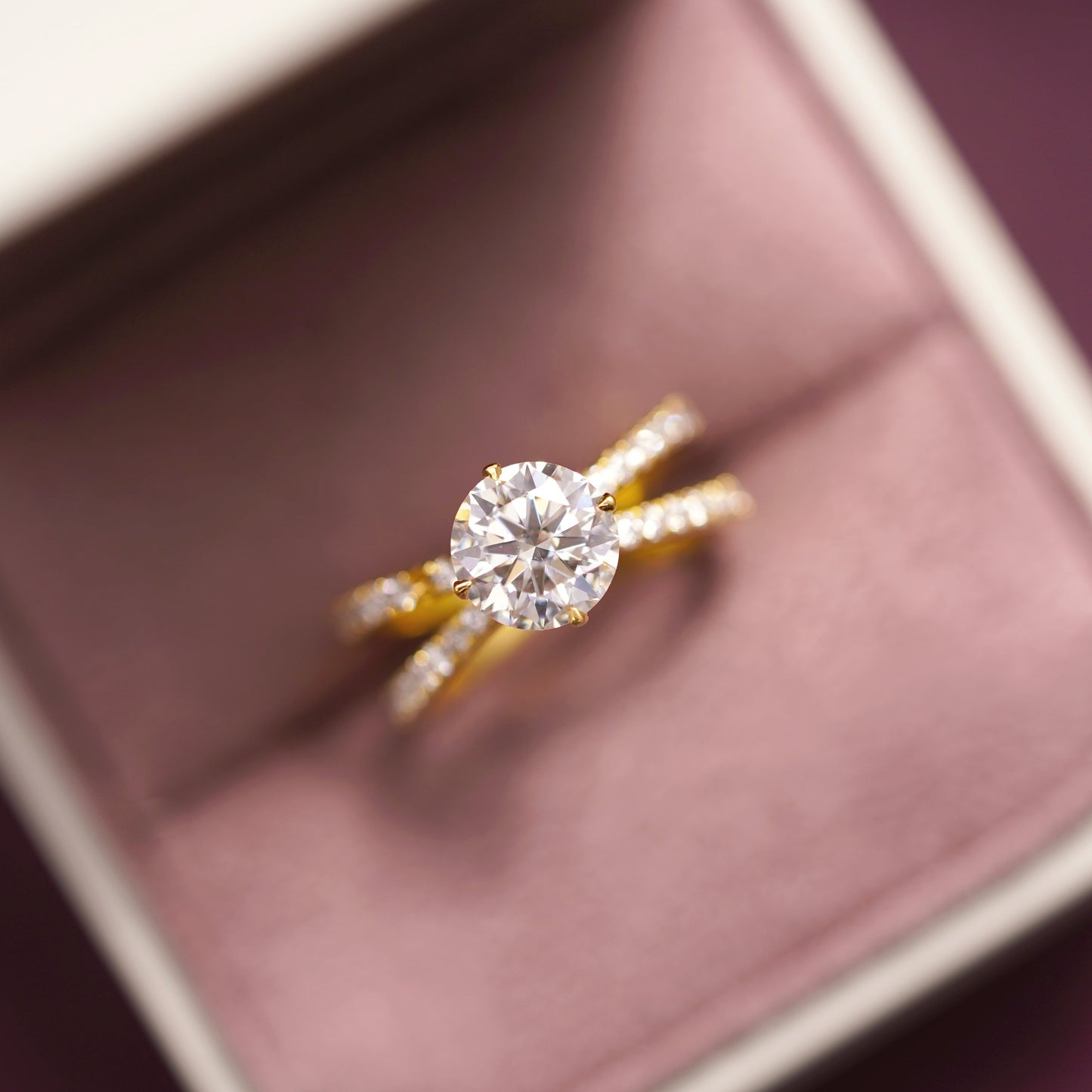 Round Cut Hidden Halo & Criss Cross Pave Lab-Grown Diamond Engagement Ring
