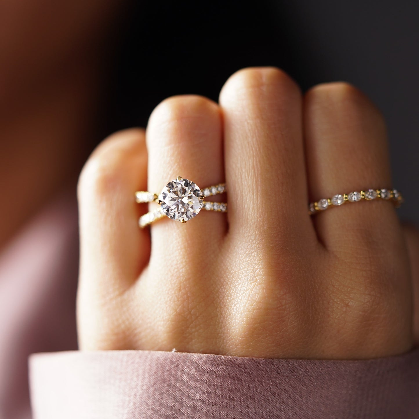 Round Cut Hidden Halo & Criss Cross Pave Lab-Grown Diamond Engagement Ring