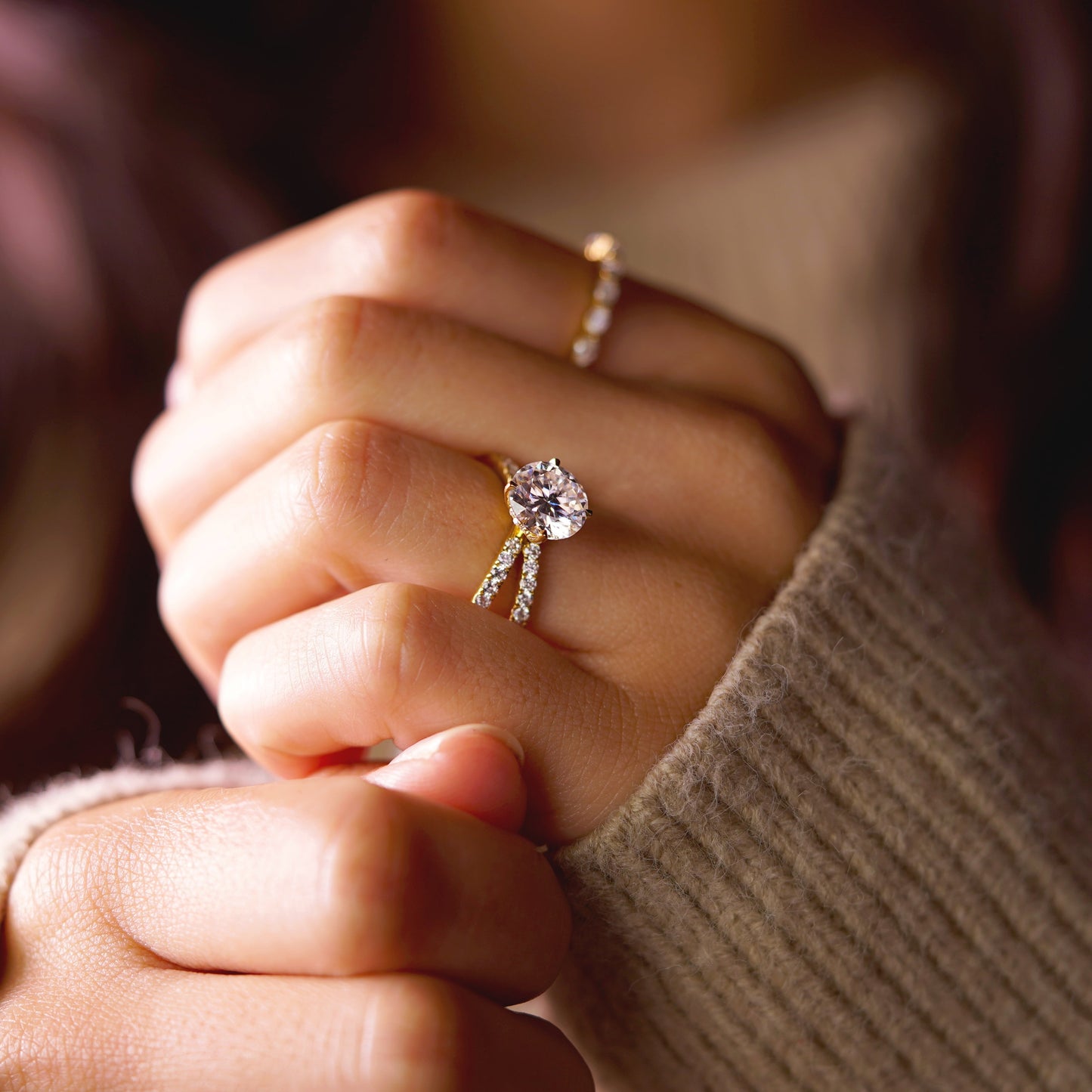 Round Cut Hidden Halo & Criss Cross Pave Lab-Grown Diamond Engagement Ring