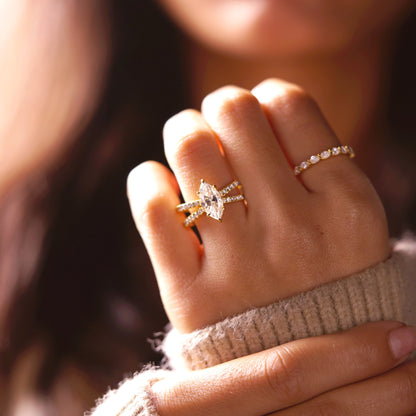 Marquise Cut Hidden Halo & Criss Cross Pave Lab-Grown Diamond Engagement Ring