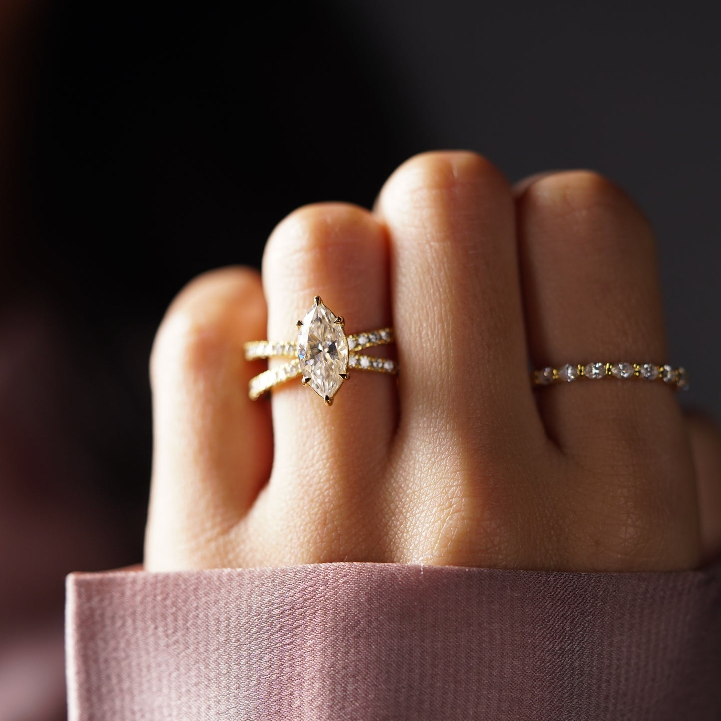Marquise Cut Hidden Halo & Criss Cross Pave Lab-Grown Diamond Engagement Ring