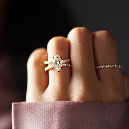 Marquise Cut Hidden Halo & Criss Cross Pave Lab-Grown Diamond Engagement Ring