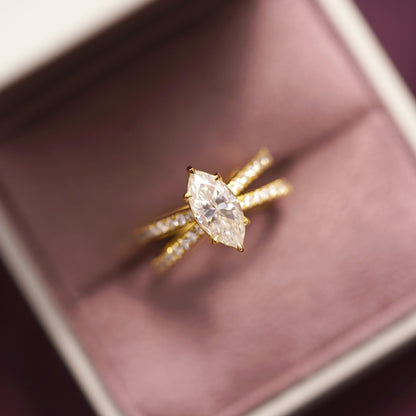 Marquise Cut Hidden Halo & Criss Cross Pave Lab-Grown Diamond Engagement Ring