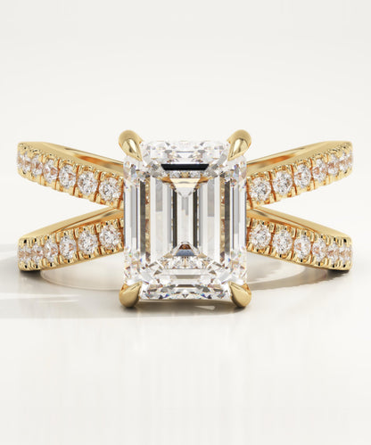 Emerald Hidden Halo & Criss Cross Pave Lab-Grown Diamond Engagement Ring