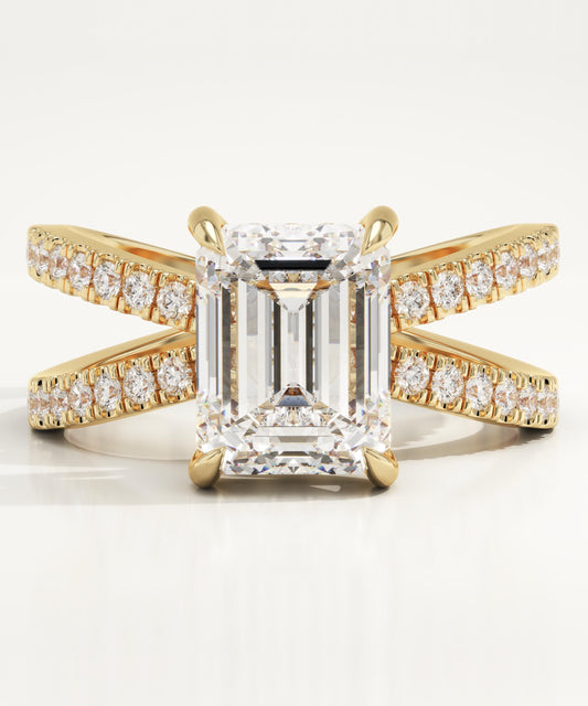 Emerald Hidden Halo & Criss Cross Pave Lab-Grown Diamond Engagement Ring