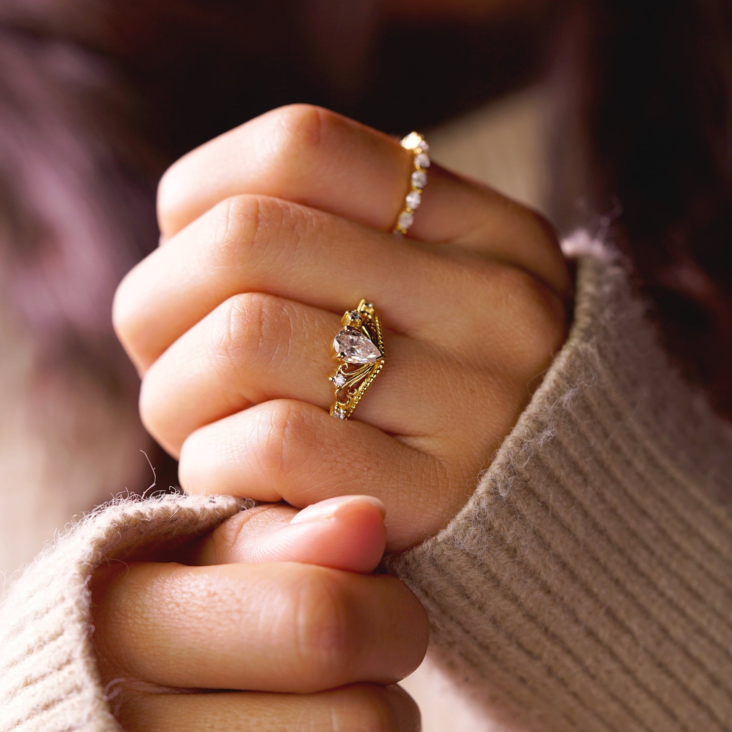 Pear Cut Art Deco Lab-Grown Diamond Engagement Ring