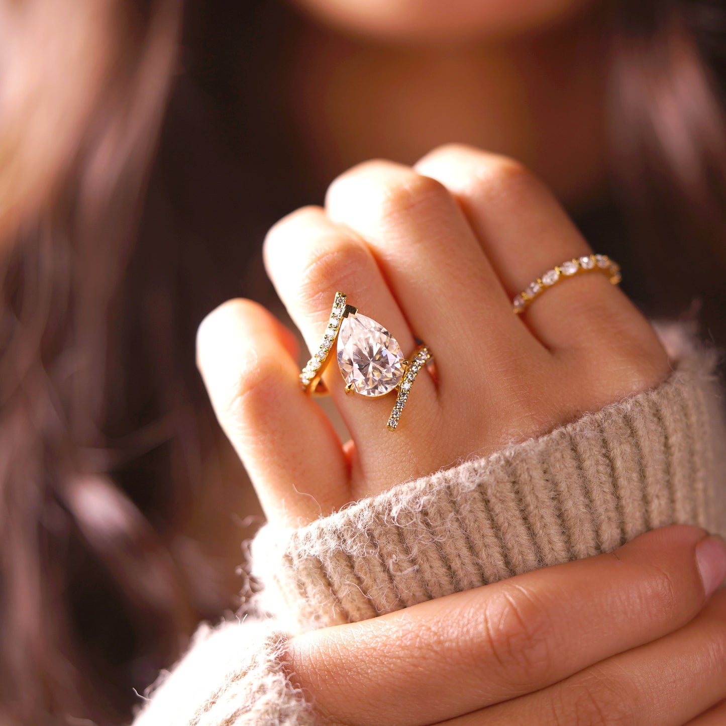 Pear Cut Twisted Pave Lab-Grown Diamond Engagement Ring