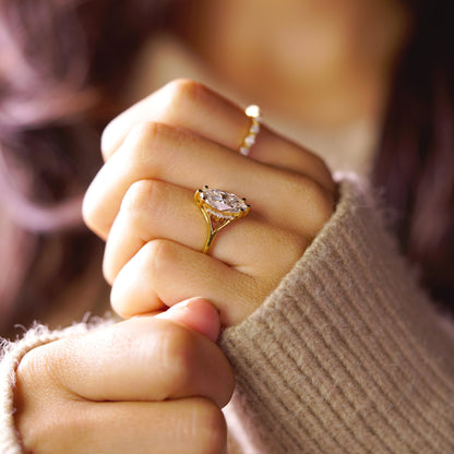 Marquise Cut Cluster Lab-Grown Diamond Engagement Ring