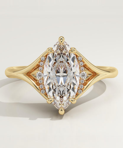 Marquise Cut Cluster Lab-Grown Diamond Engagement Ring