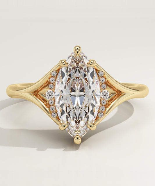 Marquise Cut Cluster Lab-Grown Diamond Engagement Ring
