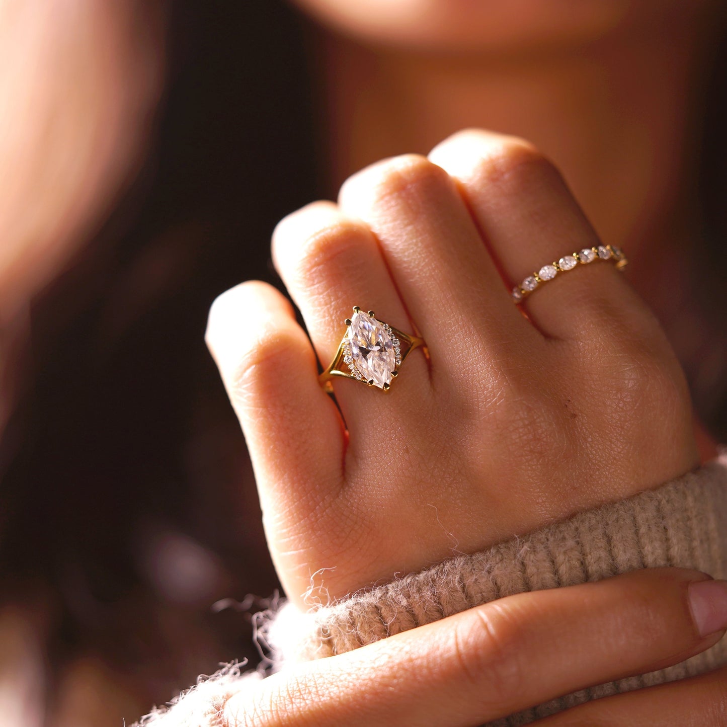 Marquise Cut Cluster Lab-Grown Diamond Engagement Ring