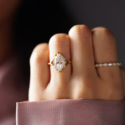 Marquise Cut Cluster Lab-Grown Diamond Engagement Ring
