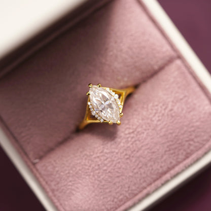 Marquise Cut Cluster Lab-Grown Diamond Engagement Ring