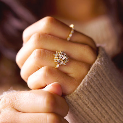 Emerald Cut Cluster Lab-Grown Diamond Engagement Ring