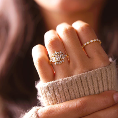 Emerald Cut Cluster Lab-Grown Diamond Engagement Ring