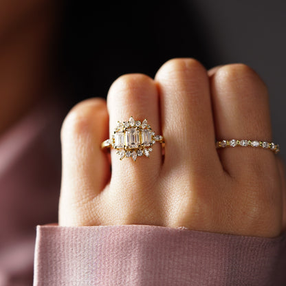 Emerald Cut Cluster Lab-Grown Diamond Engagement Ring