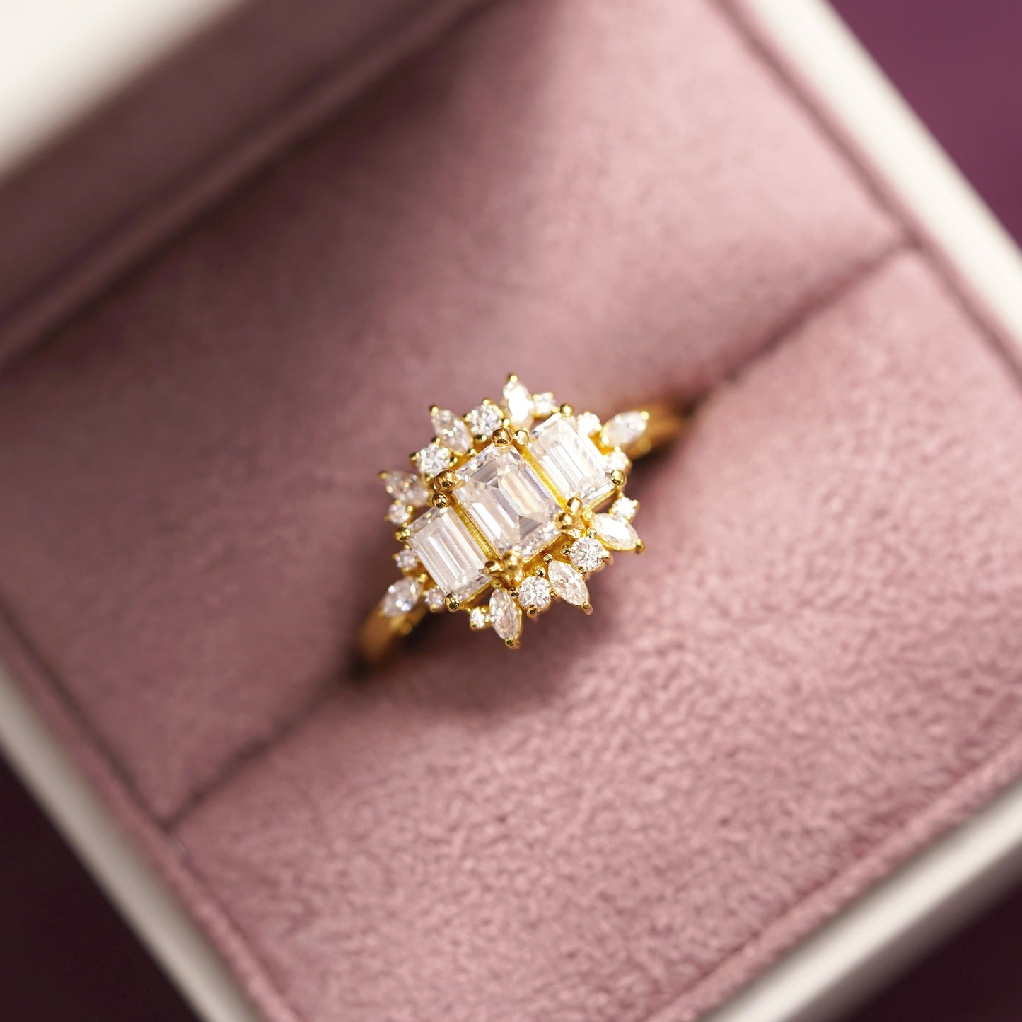 Emerald Cut Cluster Lab-Grown Diamond Engagement Ring