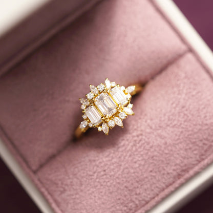 Emerald Cut Cluster Lab-Grown Diamond Engagement Ring