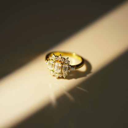 Emerald Cut Cluster Lab-Grown Diamond Engagement Ring