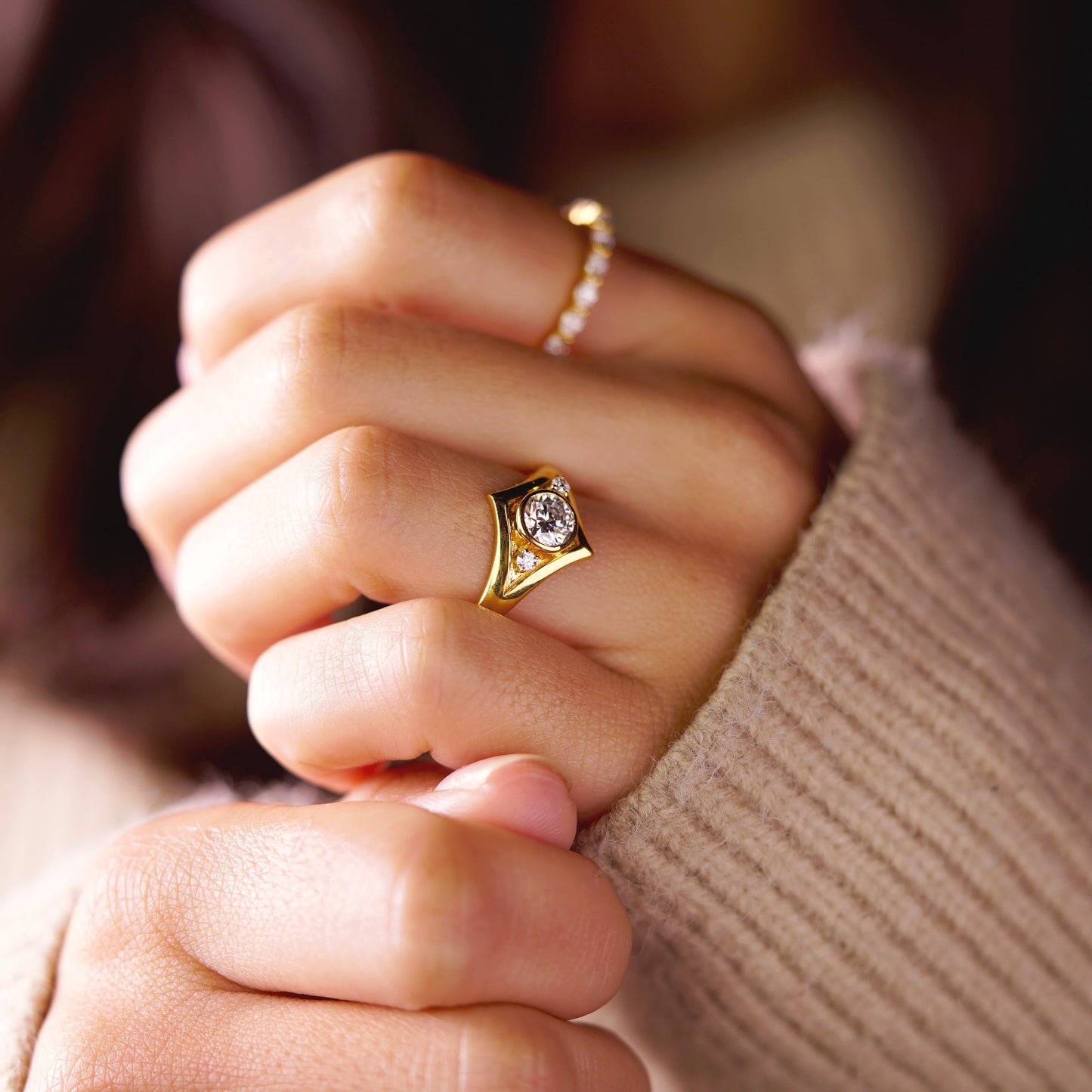 Round Cut Three Stone Lab-Grown Diamond Engagement Ring