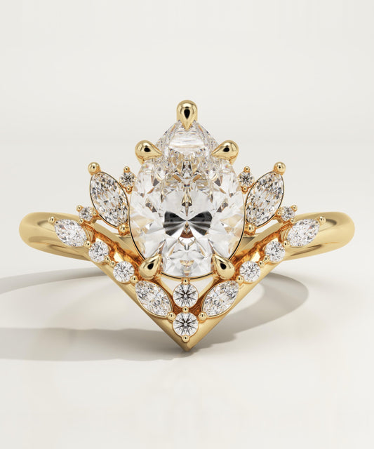 Pear Cut Cluster Lab-Grown Diamond Engagement Ring