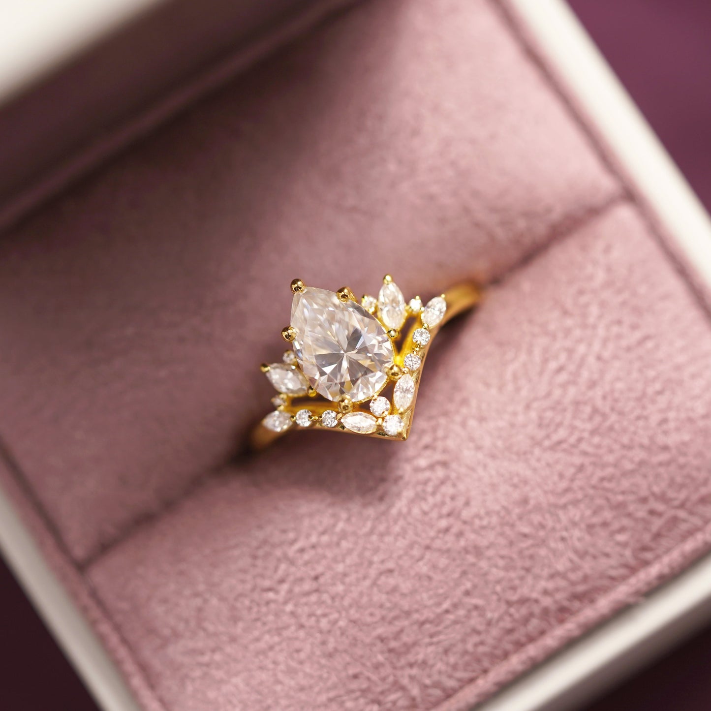 Pear Cut Cluster Lab-Grown Diamond Engagement Ring