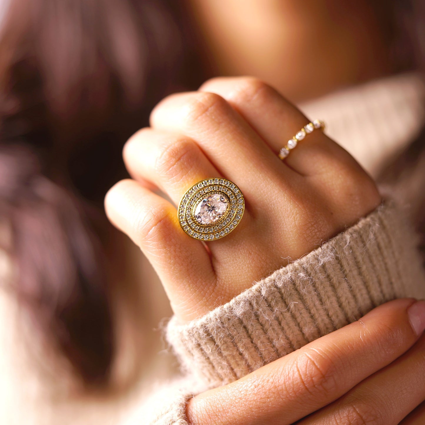 Oval Cut Double Halo Lab-Grown Diamond Engagement Ring