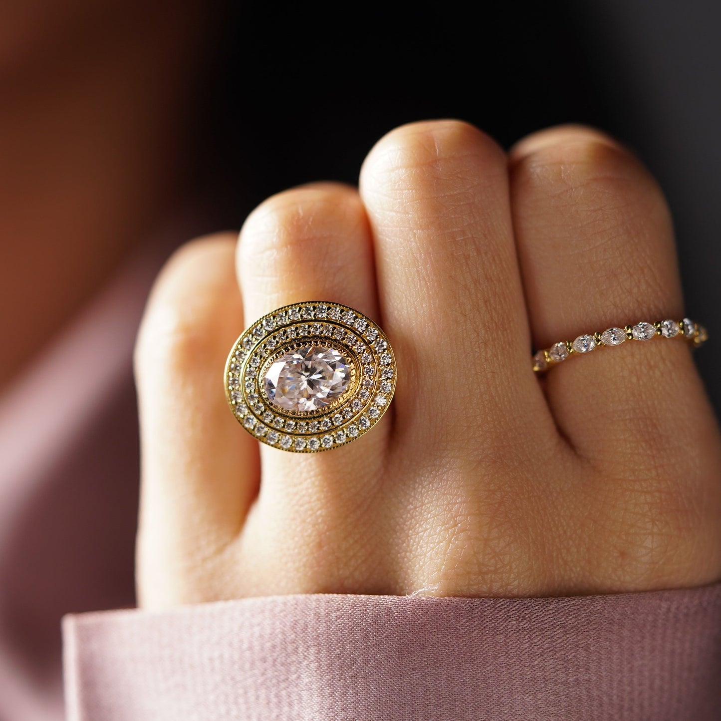 Oval Cut Double Halo Lab-Grown Diamond Engagement Ring