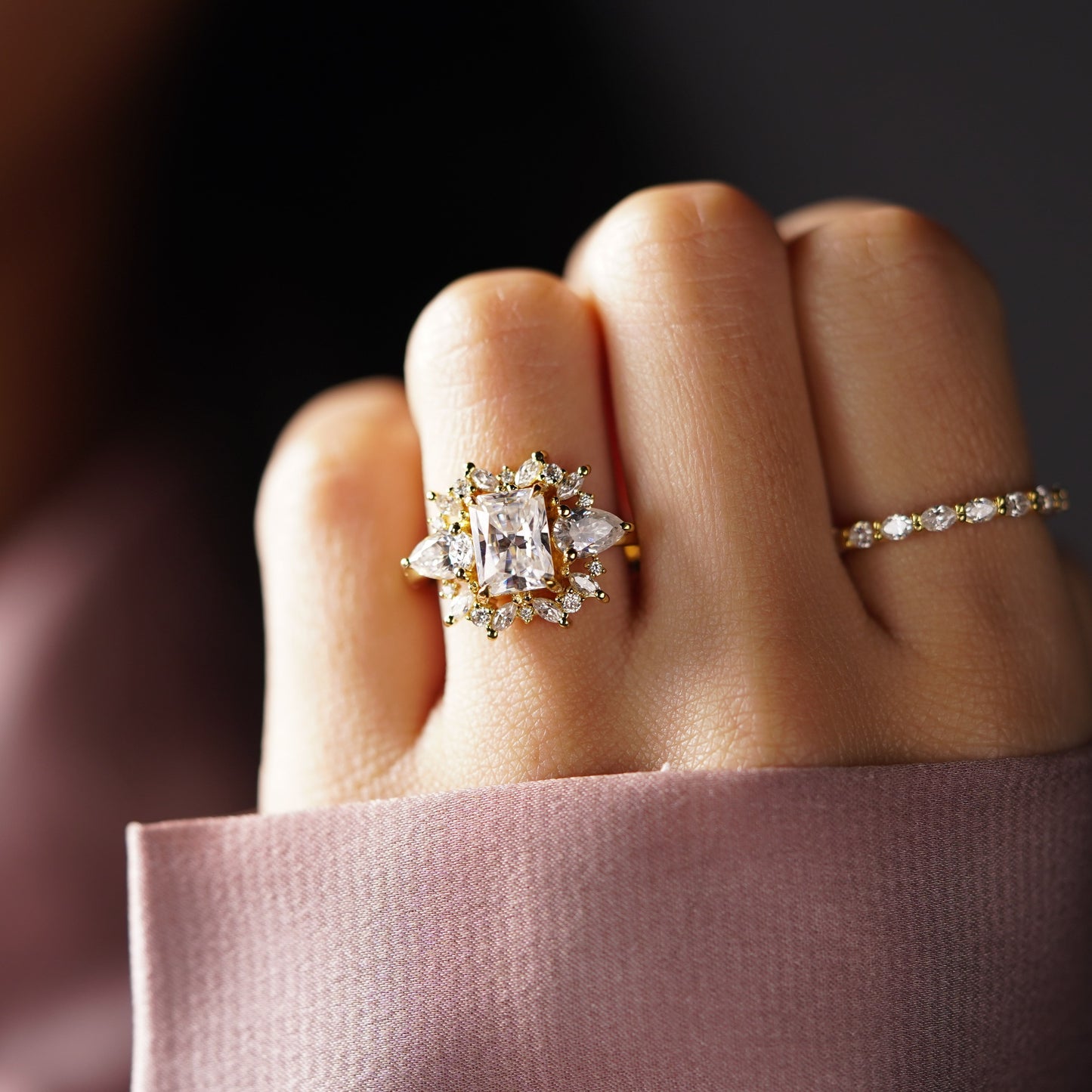 Radiant Cut Cluster Lab-Grown Diamond Engagement Ring