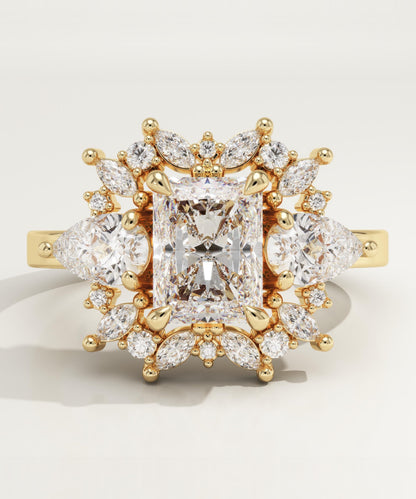 Radiant Cut Cluster Lab-Grown Diamond Engagement Ring