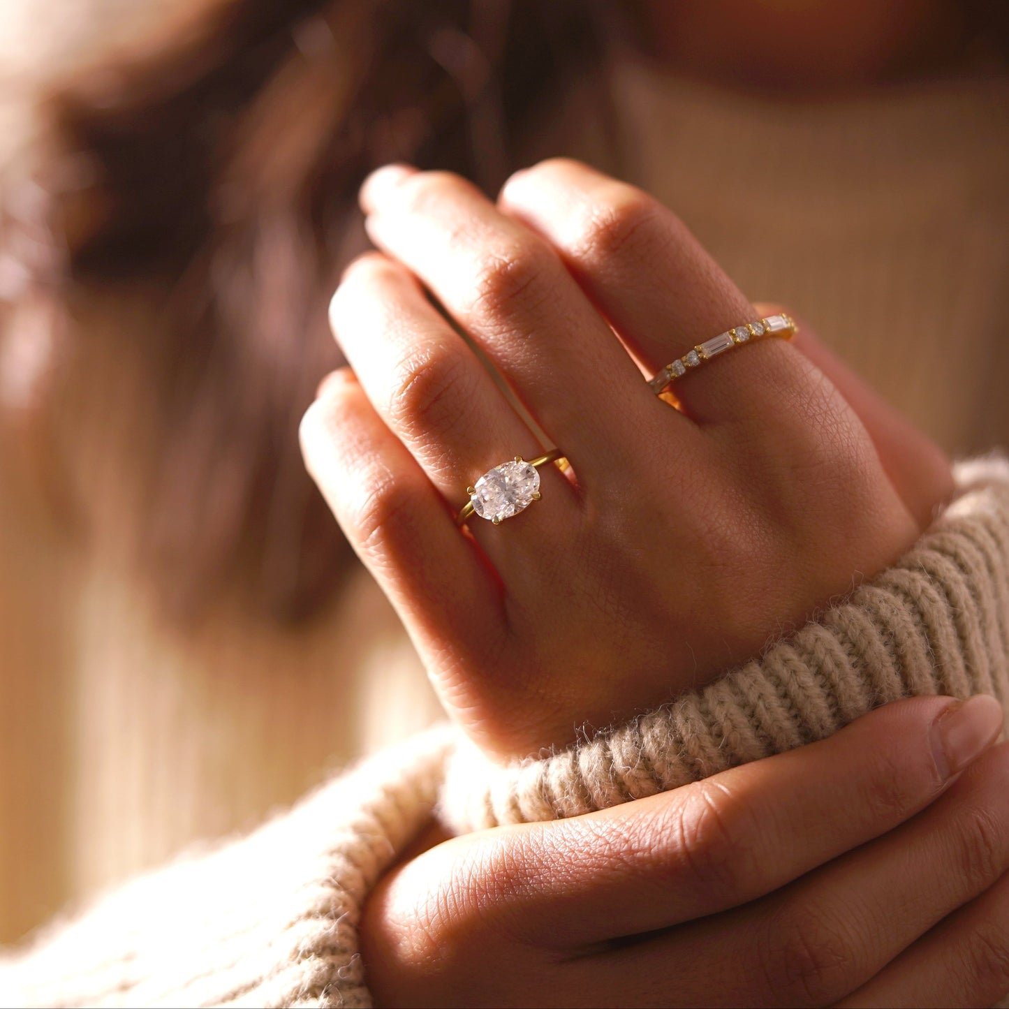East-West Oval Cut Solitaire Lab-Grown Diamond Engagement Ring