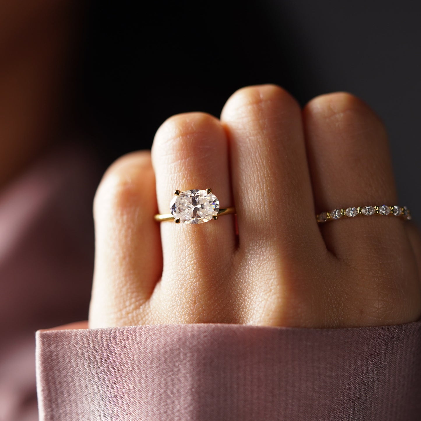 East-West Oval Cut Solitaire Lab-Grown Diamond Engagement Ring