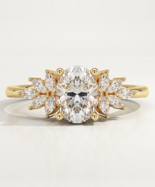 Oval Cut Cluster Lab-Grown Diamond Engagement Ring