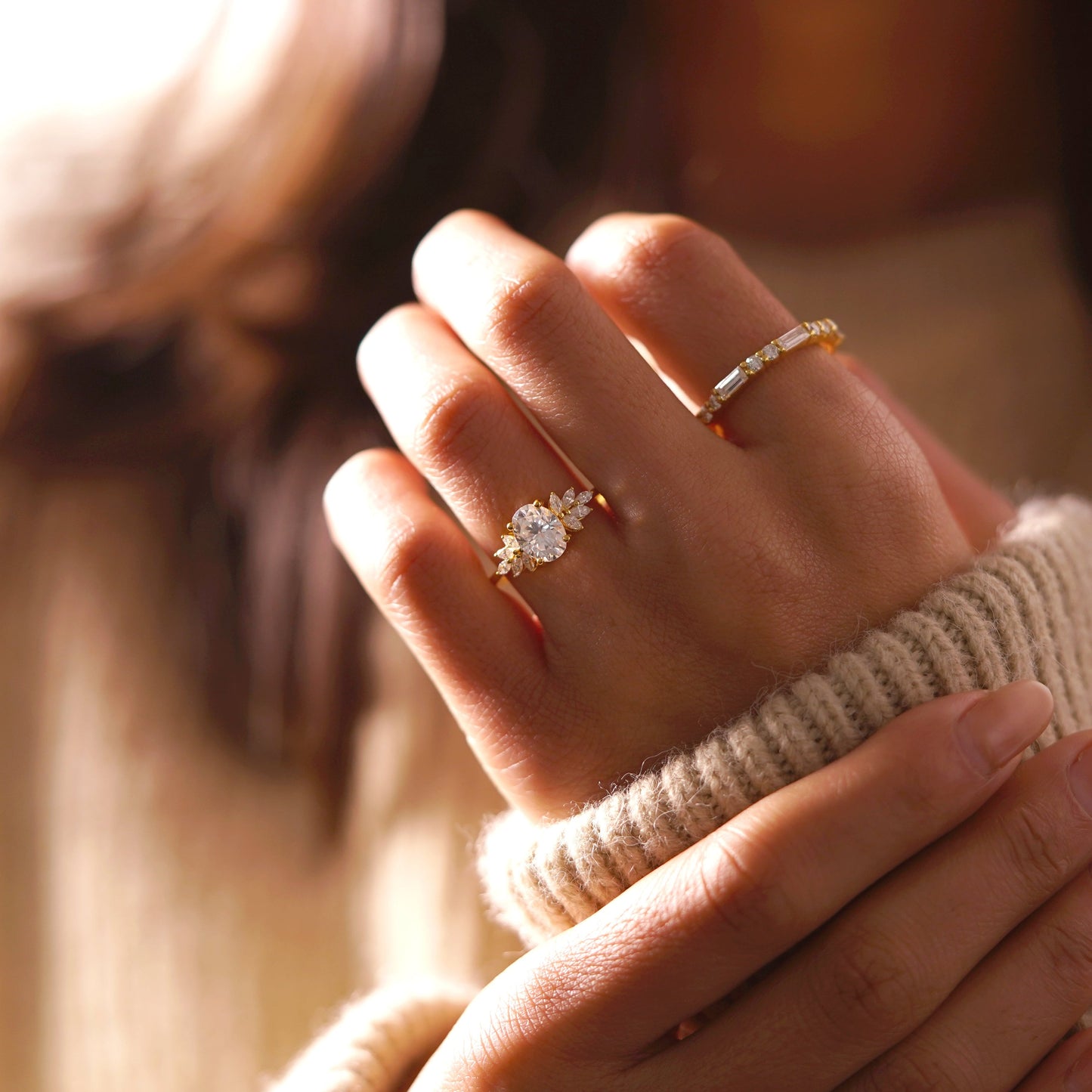 Oval Cut Cluster Lab-Grown Diamond Engagement Ring
