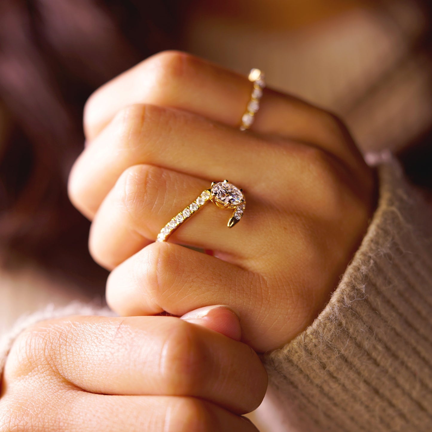 Round Cut Unique Lab-Grown Diamond Engagement Ring