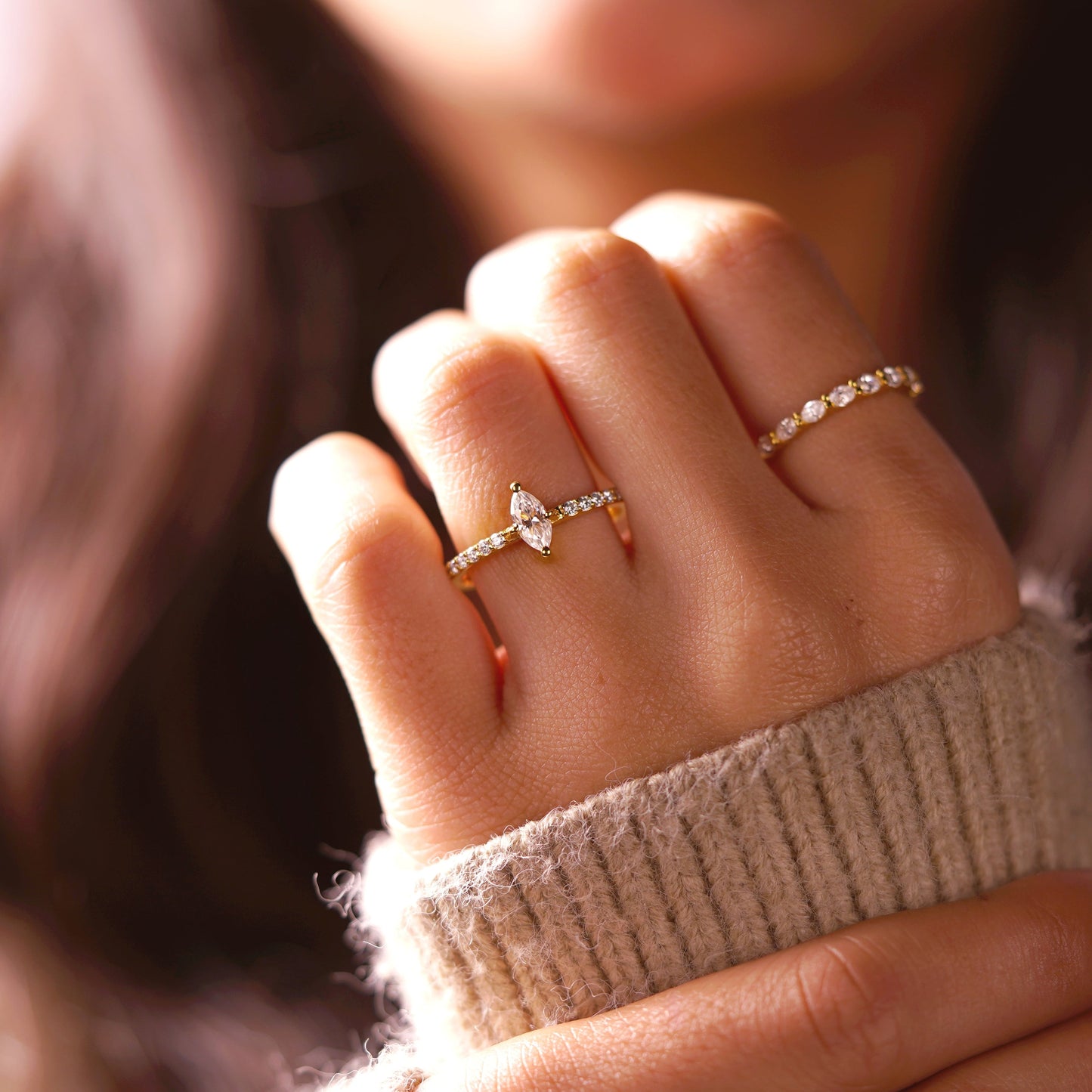 Marquise Cut Pave Lab-Grown Diamond Engagement Ring