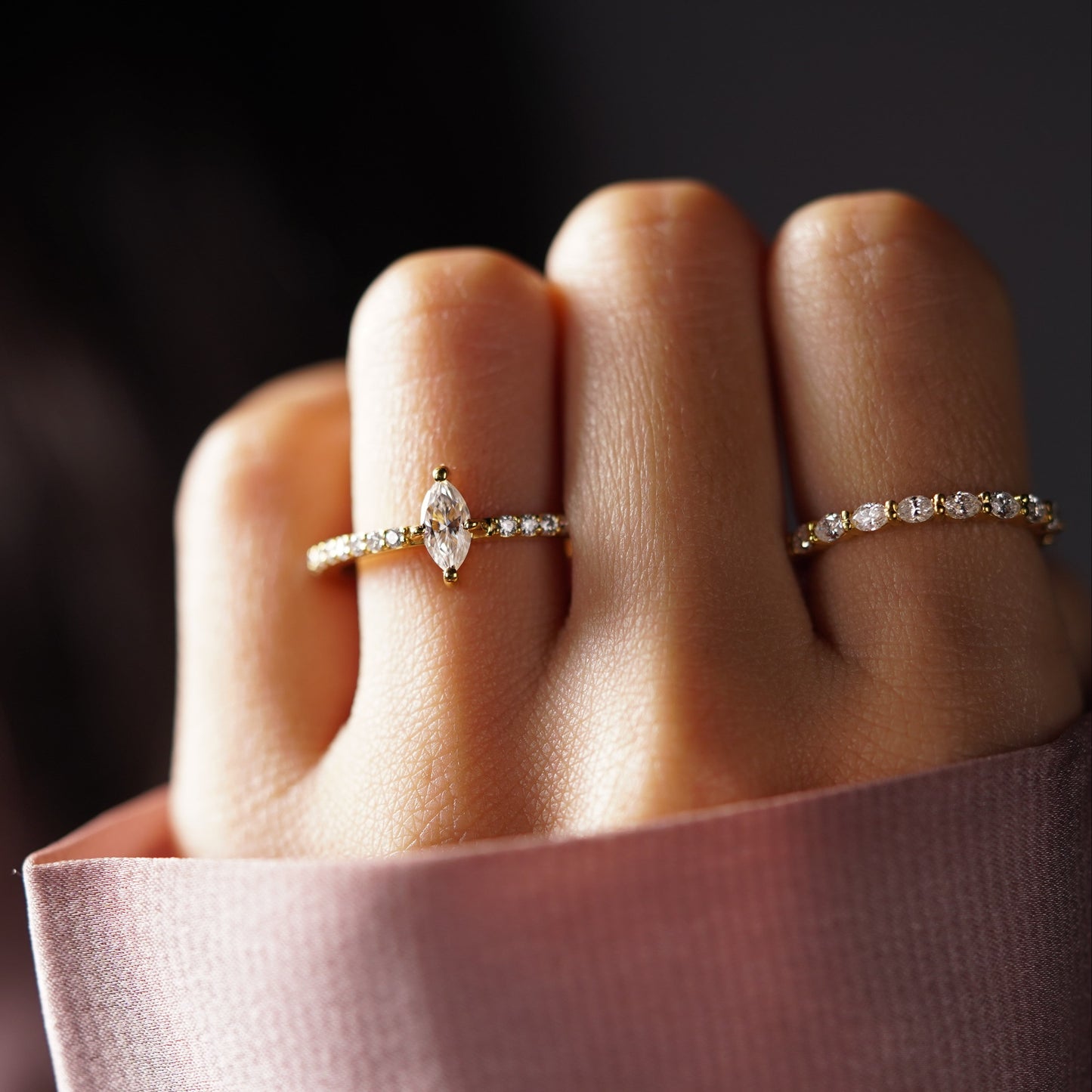 Marquise Cut Pave Lab-Grown Diamond Engagement Ring