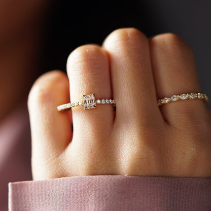 Emerald Cut Pave Lab-Grown Diamond Engagement Ring