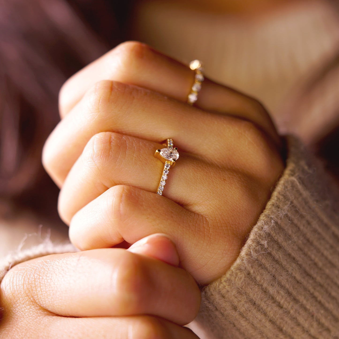 Pear Cut Pave Lab-Grown Diamond Engagement Ring