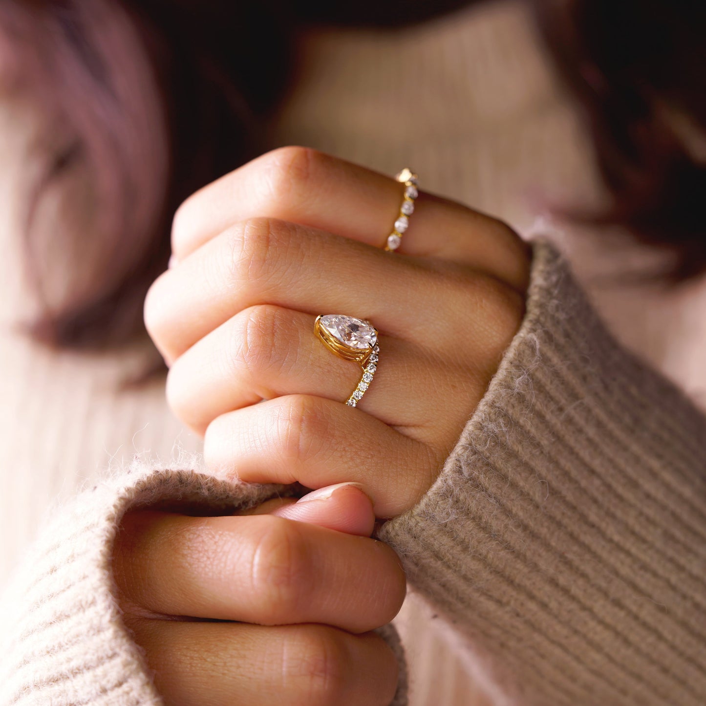 Pear Cut Pave Lab-Grown Diamond Engagement Ring